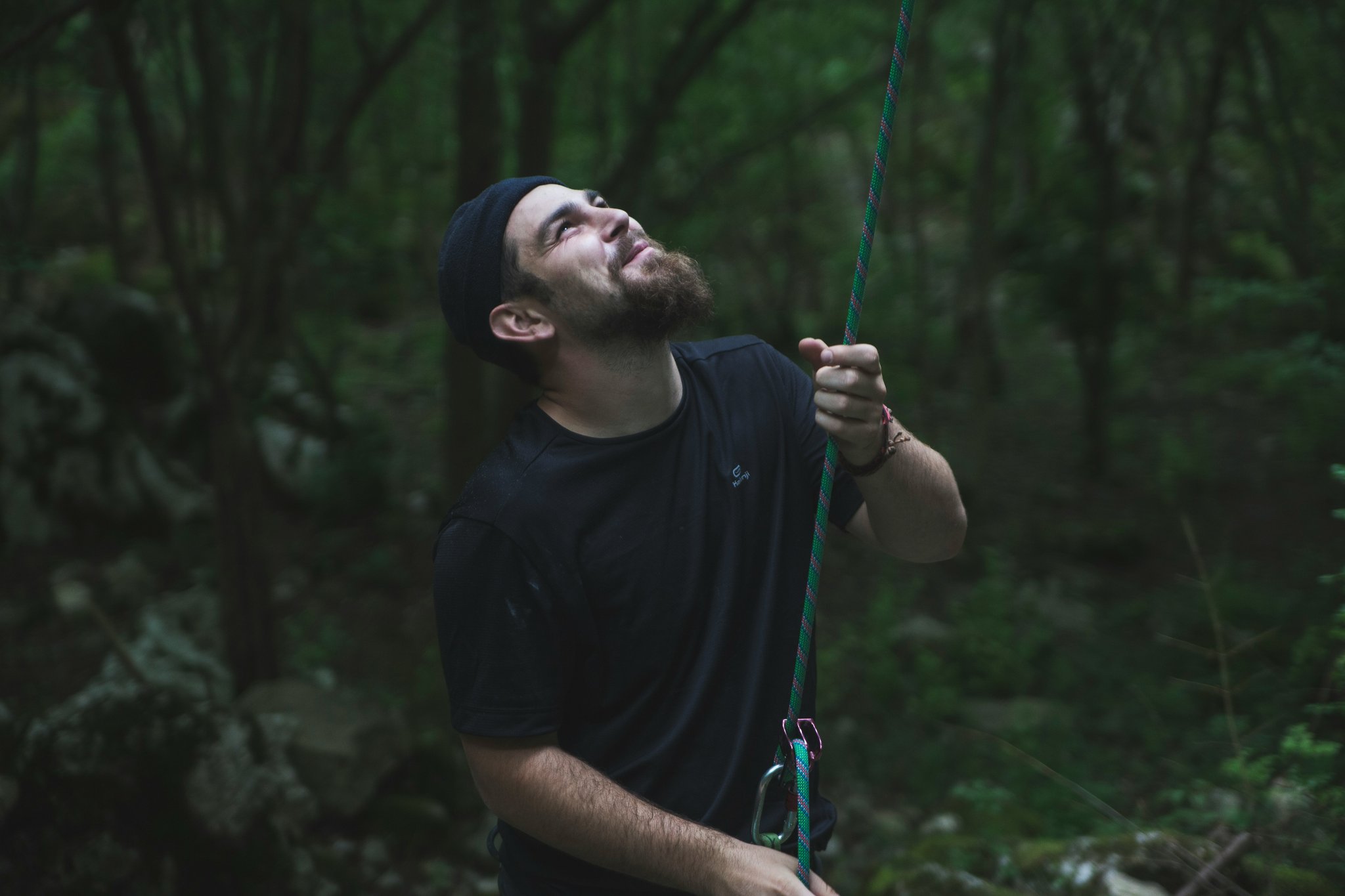 Climber safely caught by belay device after a fall.