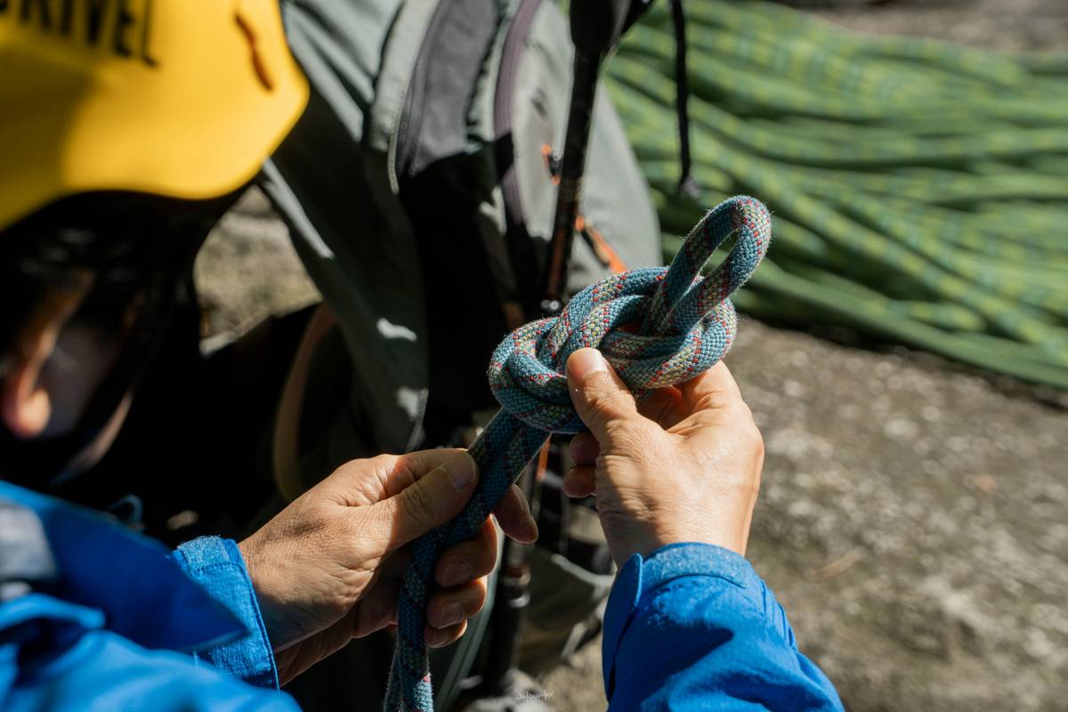 Close-up image of the Petzl GriGri in action on a climbing wall